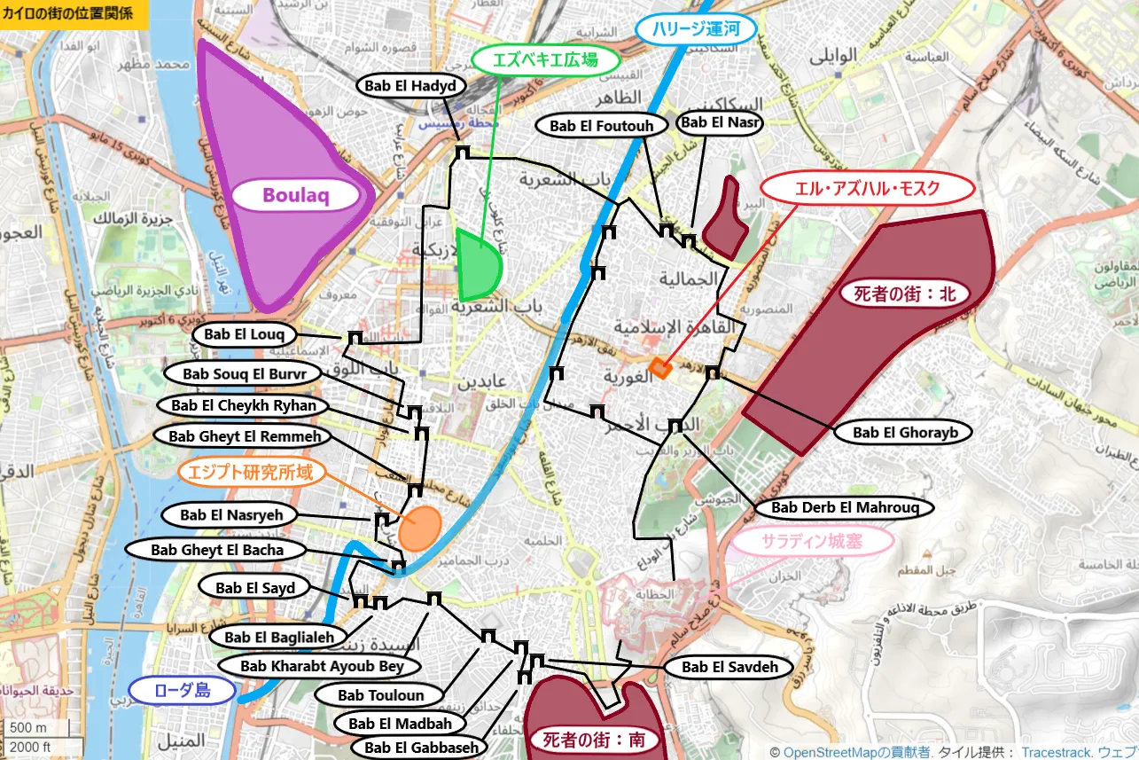 1798年当時のカイロの街のおおよその位置関係