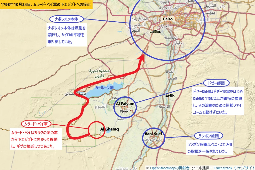 1798年10月24日、ムラード・ベイ軍の下エジプトへの接近