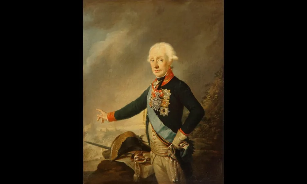 「アレクサンドル・スヴォーロフ伯爵の肖像」。ジョセフ・クロイツィンガー（Joseph Kreutzinger）画。1799年