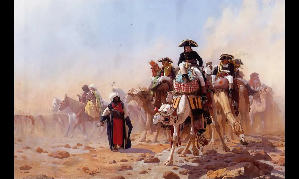 「エジプトにおけるナポレオンと側近」。ジャン・レオン・ジェローム（Jean Leon Gerome）画。1868年。
